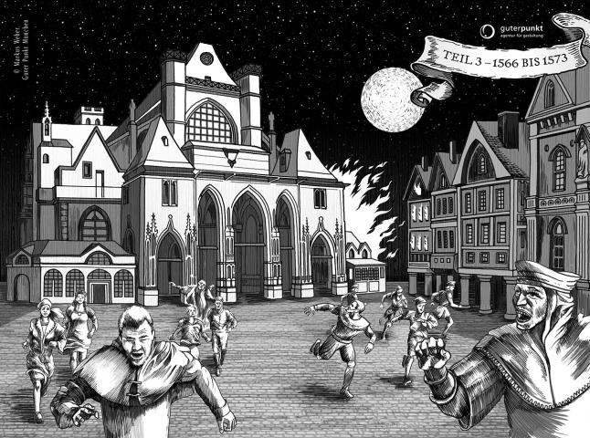 Innenseiten-Zeichnung für Ken Follett, Das Fundament der Ewigkeit: Bartholomäusnacht