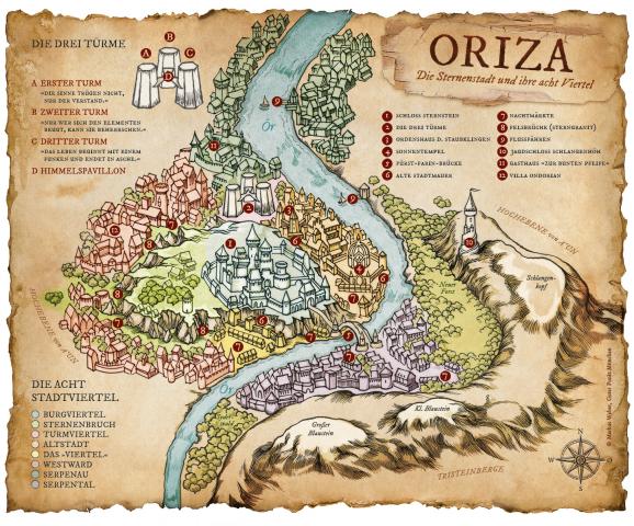 Stadtansicht von Oriza (Martin Alexander, Die Chimäre)  - Kartenillustration / Map Illustration: Markus Weber, Guter Punkt